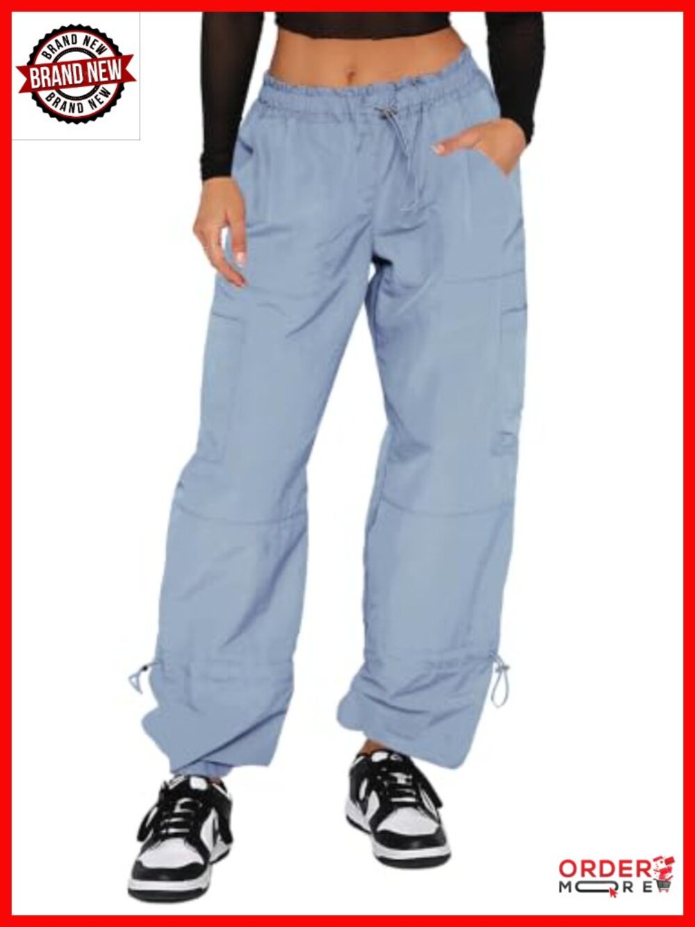 Womens Cargo Pants Baggy Parachute Wide Leg Y2K Streetwear